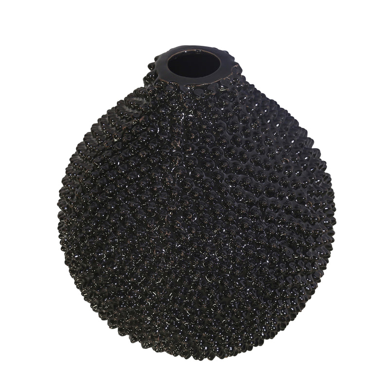 EC, GLOSS BLACK SPIKED CERAMIC VASE 8
