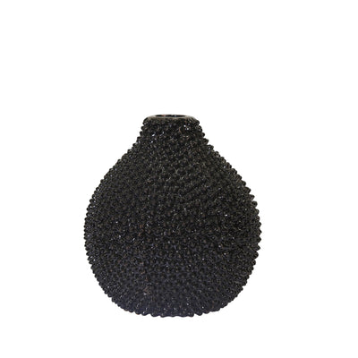 EC, GLOSS BLACK SPIKED CERAMIC VASE 8