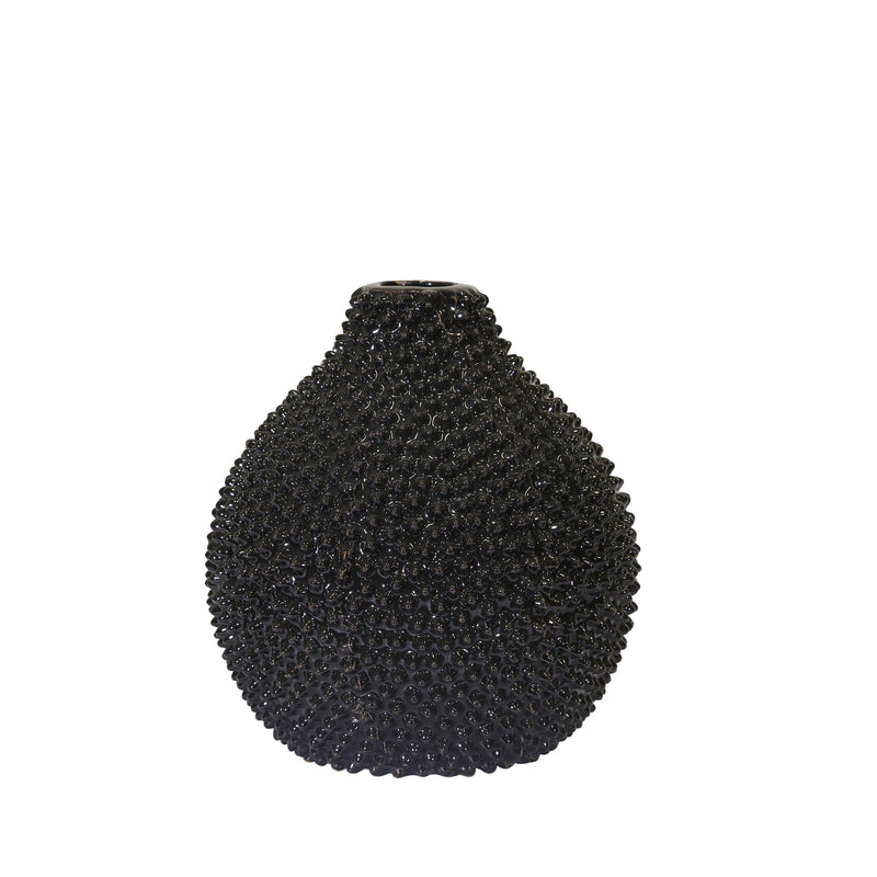 EC, GLOSS BLACK SPIKED CERAMIC VASE 8