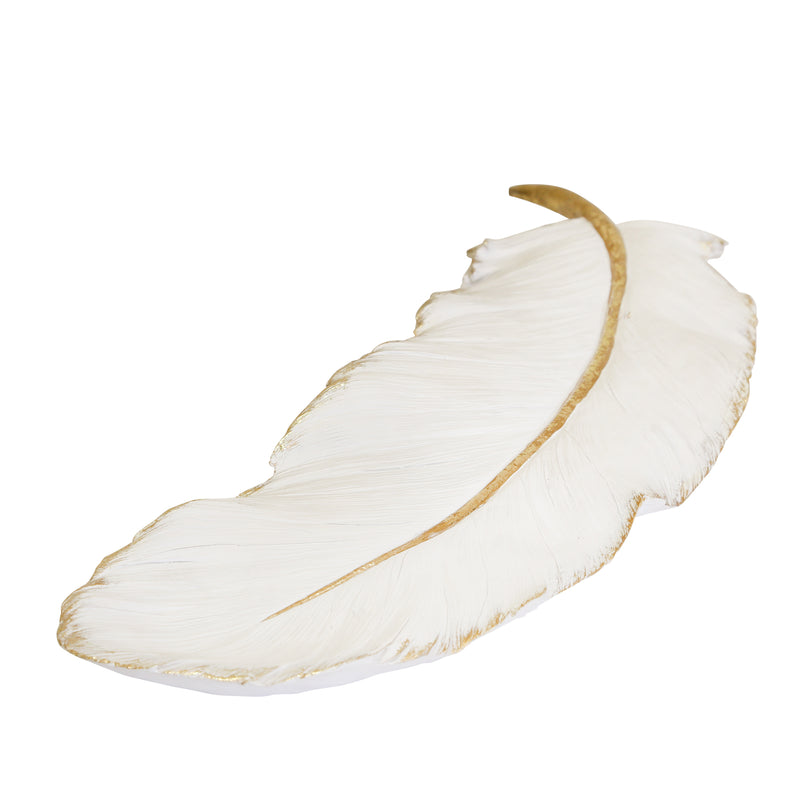 Resin Feather Wall Decor, White/Gold