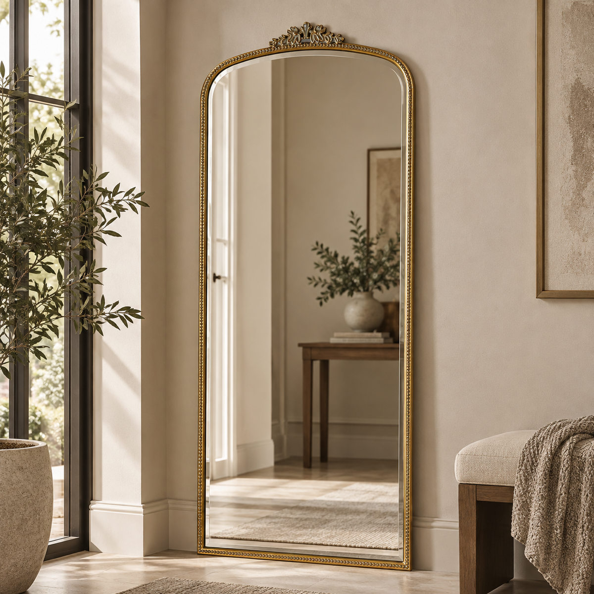 Bevel mirror, antique gold leaf finishing
