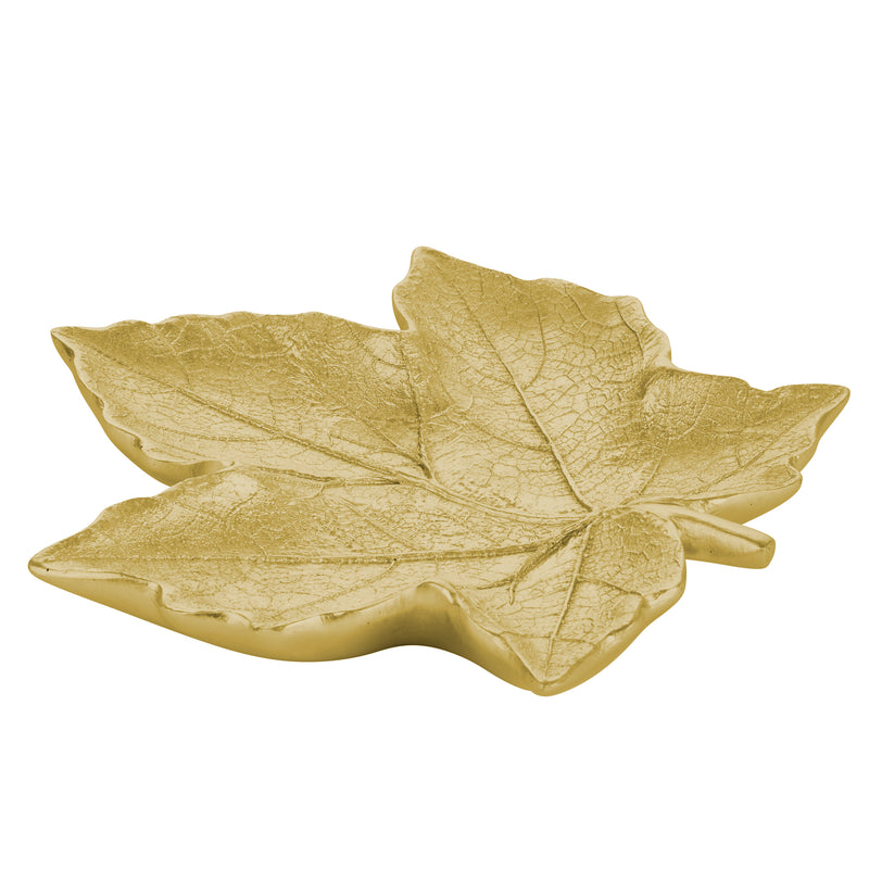 DECORATIVE RESIN MAPLE LEAF PLATE, GOLD