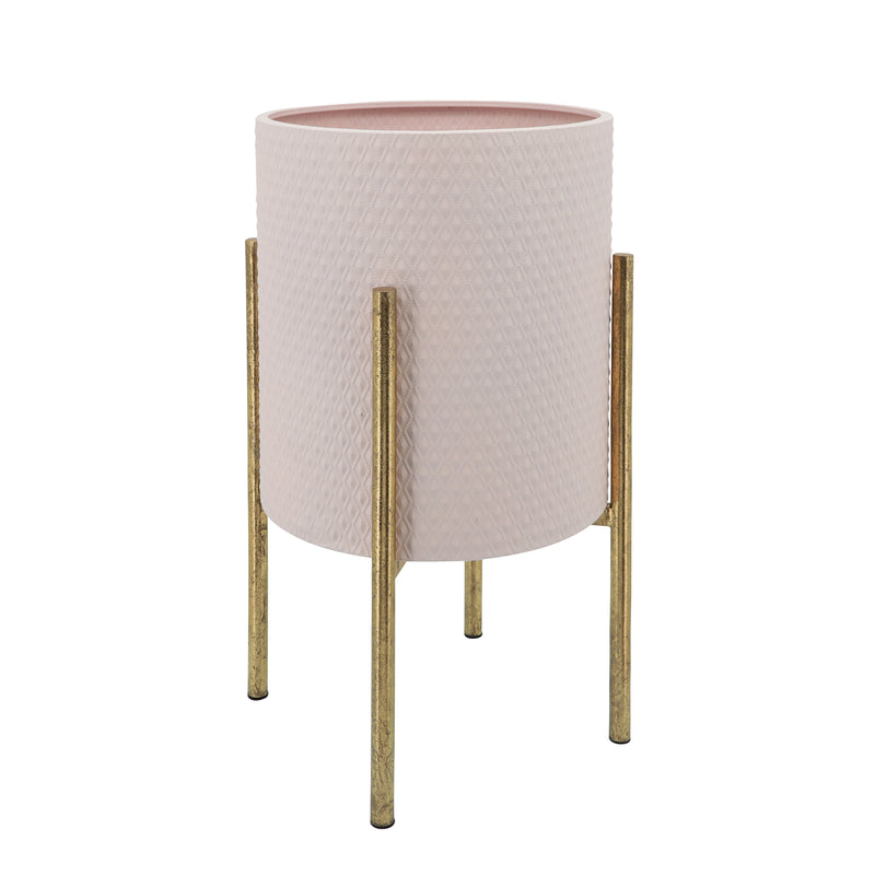 S/2 TEXTURED PLANTER ON METAL STAND, PINK/GOLD