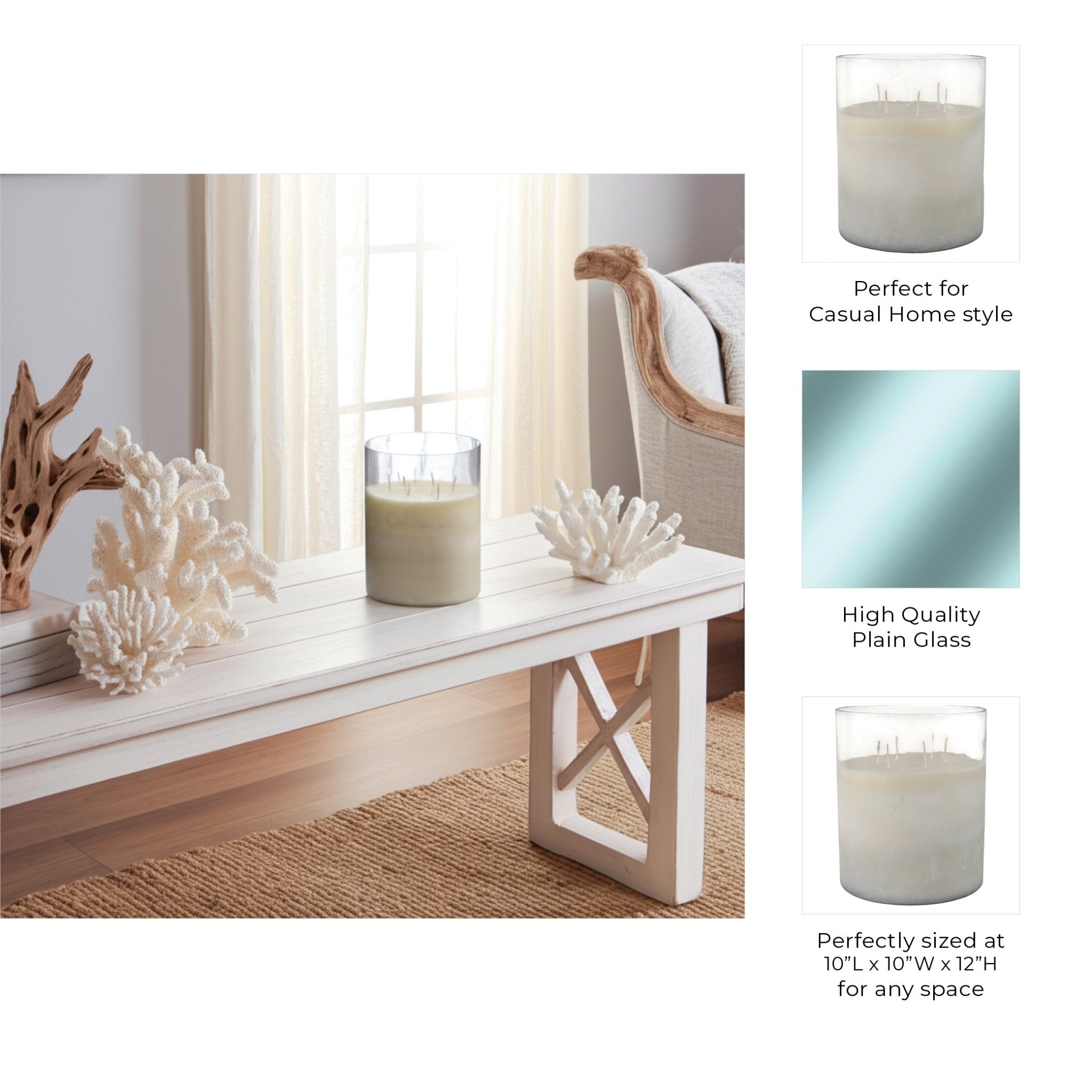 12x10" 349 Oz Jasmine Frosted Glass Candle, Clear Candle Holders| Sagebrook Home