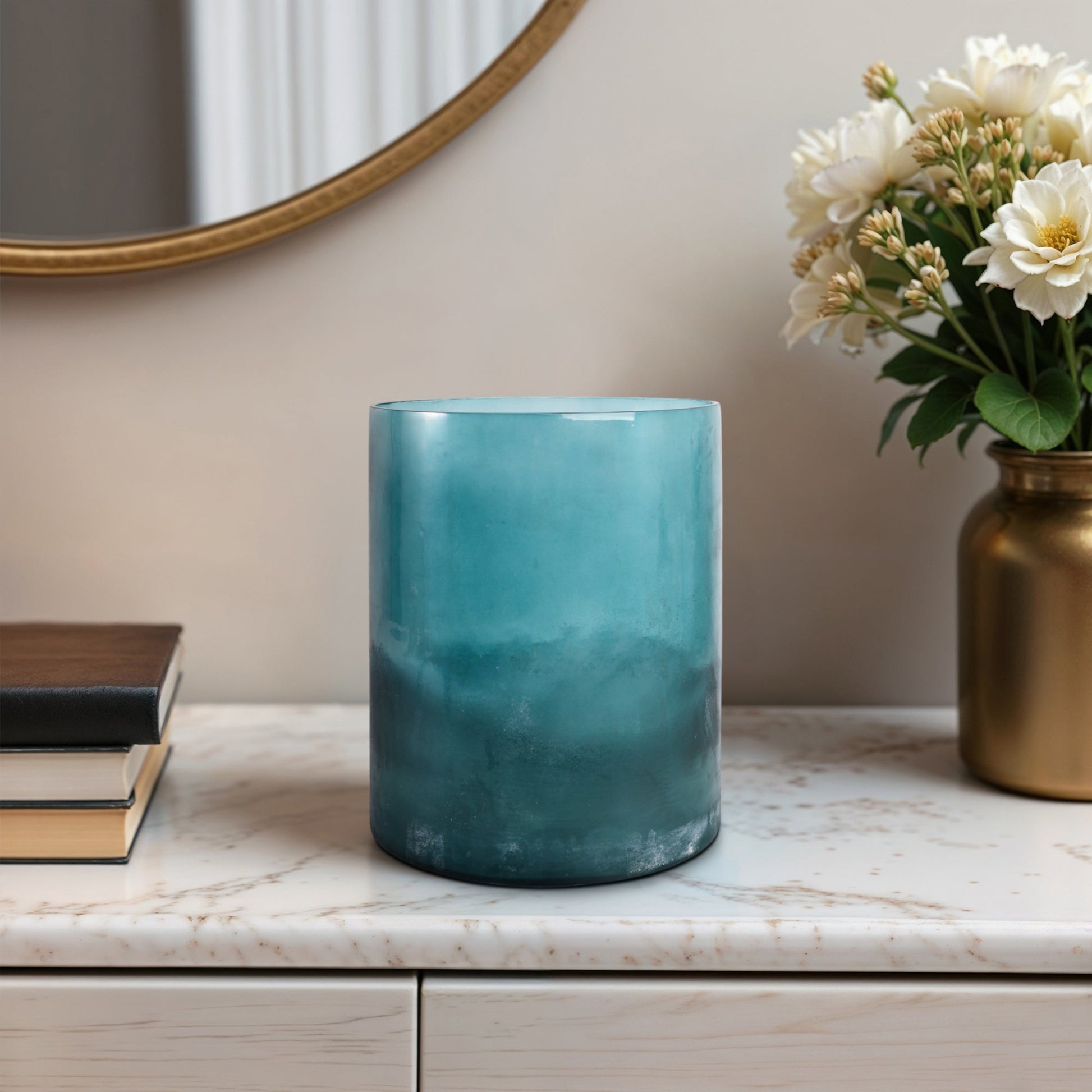 12x10" Frosted Bottom Hurricane, Blue Candle Holders| Sagebrook Home
