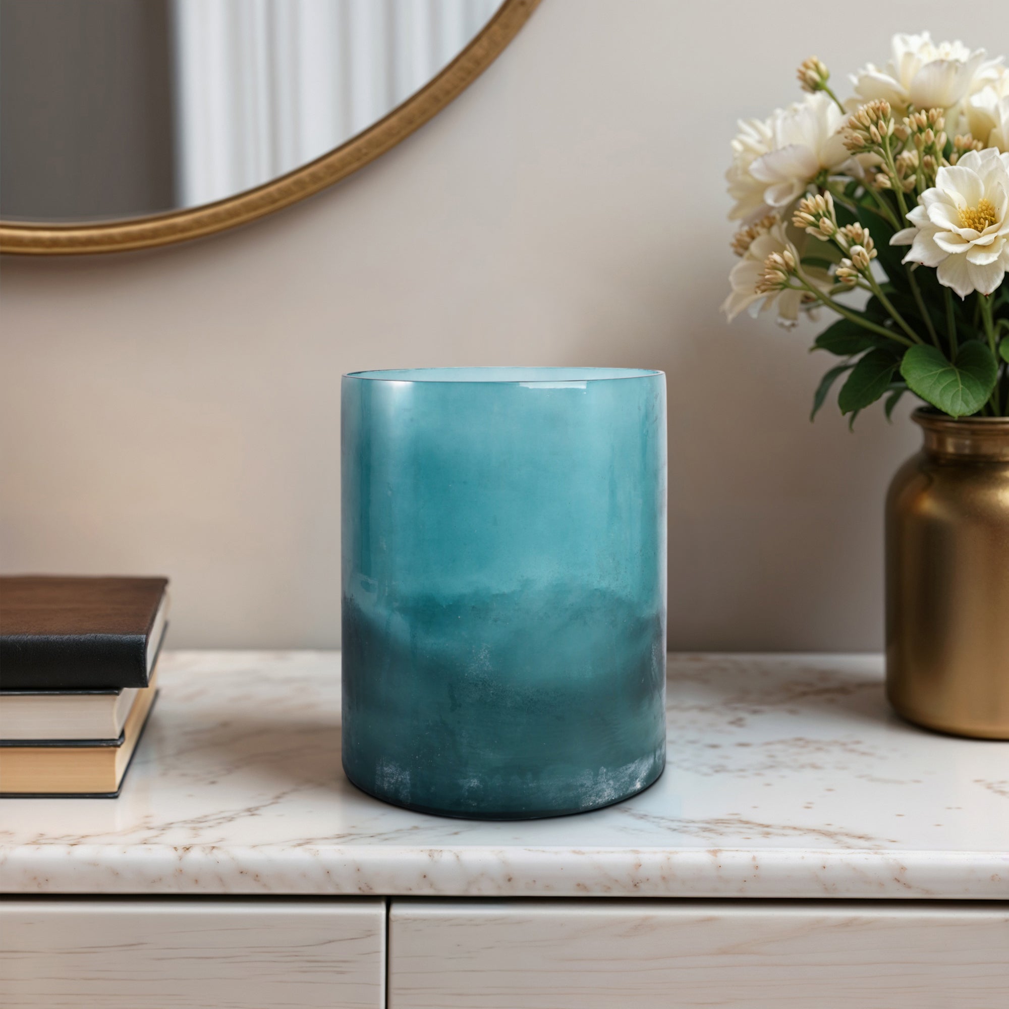 12x10" Frosted Bottom Hurricane, Blue Candle Holders| Sagebrook Home