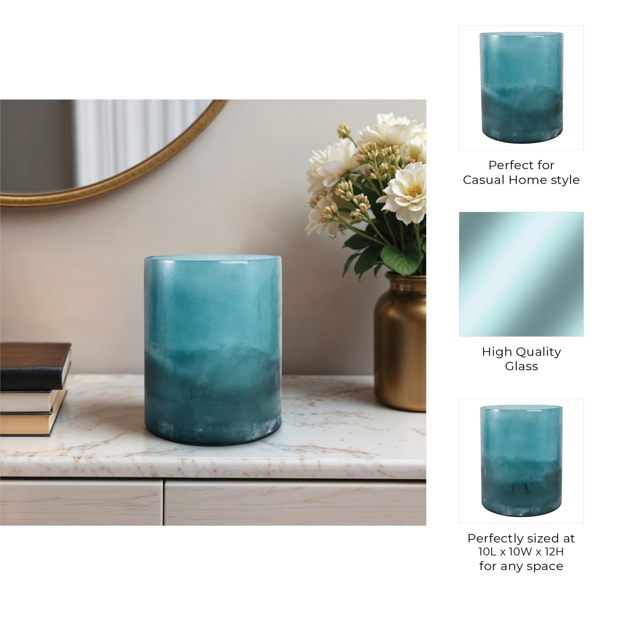 12x10" Frosted Bottom Hurricane, Blue Candle Holders| Sagebrook Home