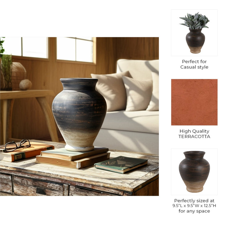 12x10" Traditional Terracotta Vase,chocolate Brown - Al Rugaib Furniture