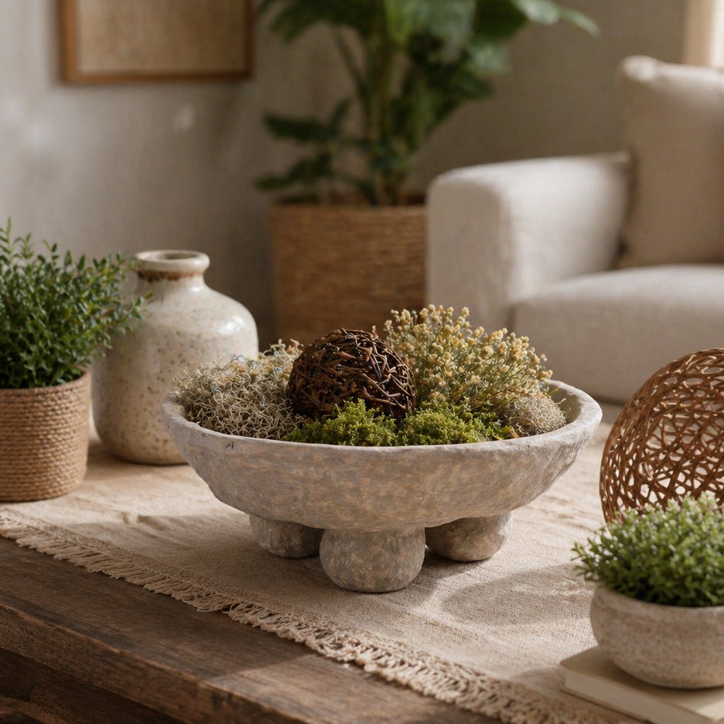 12x12" Paper Mache Knobby Footed Bowl, Taupe Bowl| Sagebrook Home