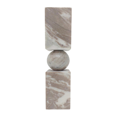 12x3" Chunky Marble Taper Holder, Tan Multi - Al Rugaib Furniture