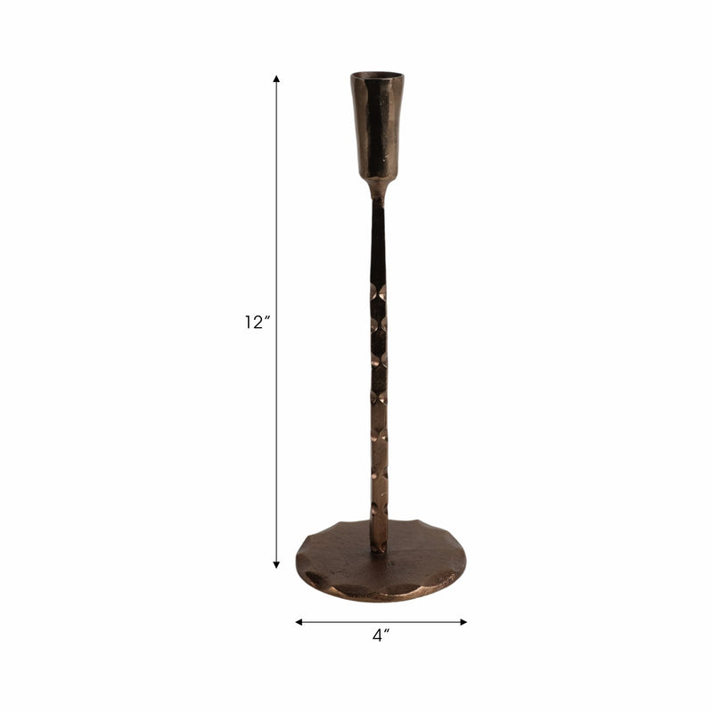 12x4" Forged Cast Iron Taper Holder, Matte Bronze - Al Rugaib Furniture