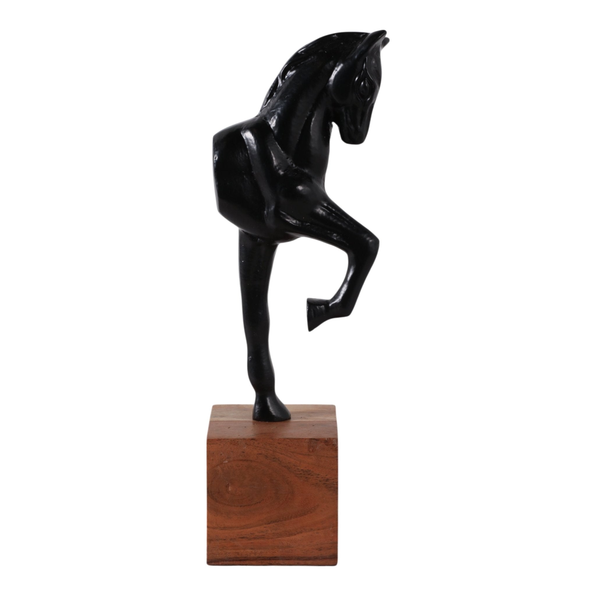 12x4" Galloping Horse On Wood Stand, Black/ Brown Table Decors| Sagebrook Home