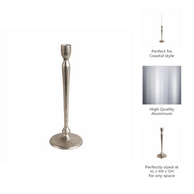 12x4" Traditional Cast Iron Taper Holder, Silver - Al Rugaib Furniture