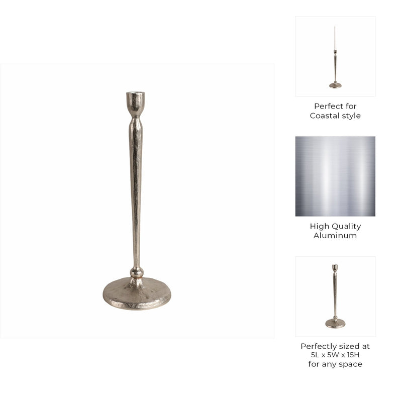 12x4" Traditional Cast Iron Taper Holder, Silver - Al Rugaib Furniture