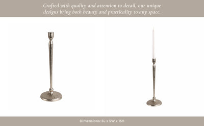 12x4" Traditional Cast Iron Taper Holder, Silver - Al Rugaib Furniture