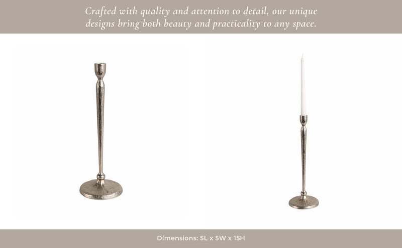12x4" Traditional Cast Iron Taper Holder, Silver - Al Rugaib Furniture