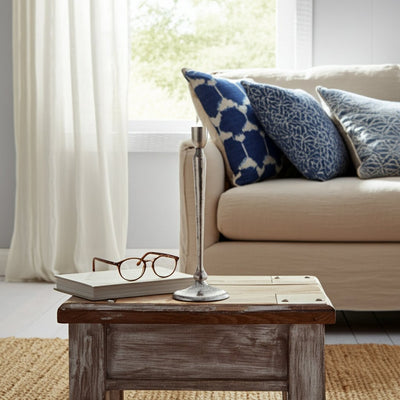 12x4" Traditional Cast Iron Taper Holder, Silver - Al Rugaib Furniture