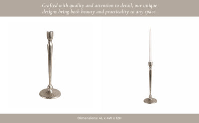 12x4" Traditional Cast Iron Taper Holder, Silver - Al Rugaib Furniture