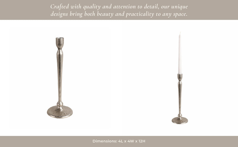 12x4" Traditional Cast Iron Taper Holder, Silver - Al Rugaib Furniture