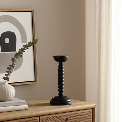 12x5" Stacked Pillar & Taper Holder, Black - Al Rugaib Furniture