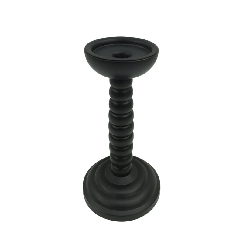 12x5" Stacked Pillar & Taper Holder, Black - Al Rugaib Furniture