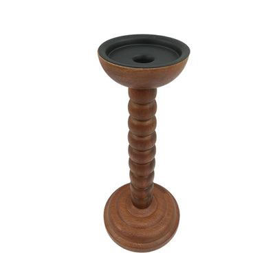 12x5" Stacked Pillar & Taper Holder, Walnut - Al Rugaib Furniture