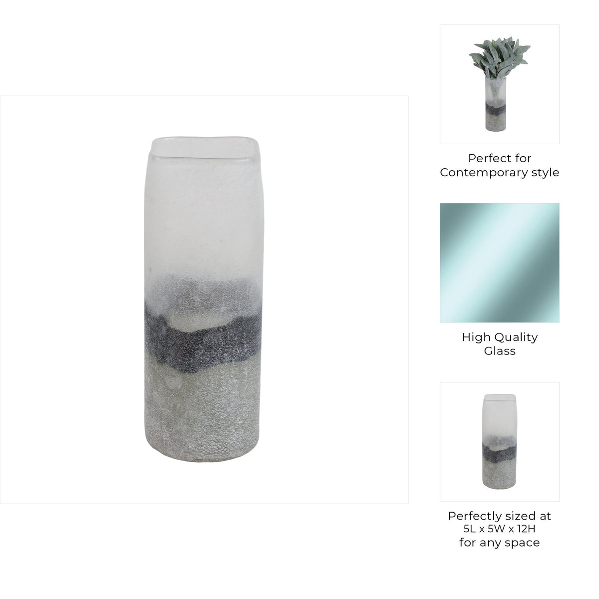 12X6" OMBRE SODA FINISH GLASS VASE, CLEAR/BLACK Vases and Jars| Sagebrook Home