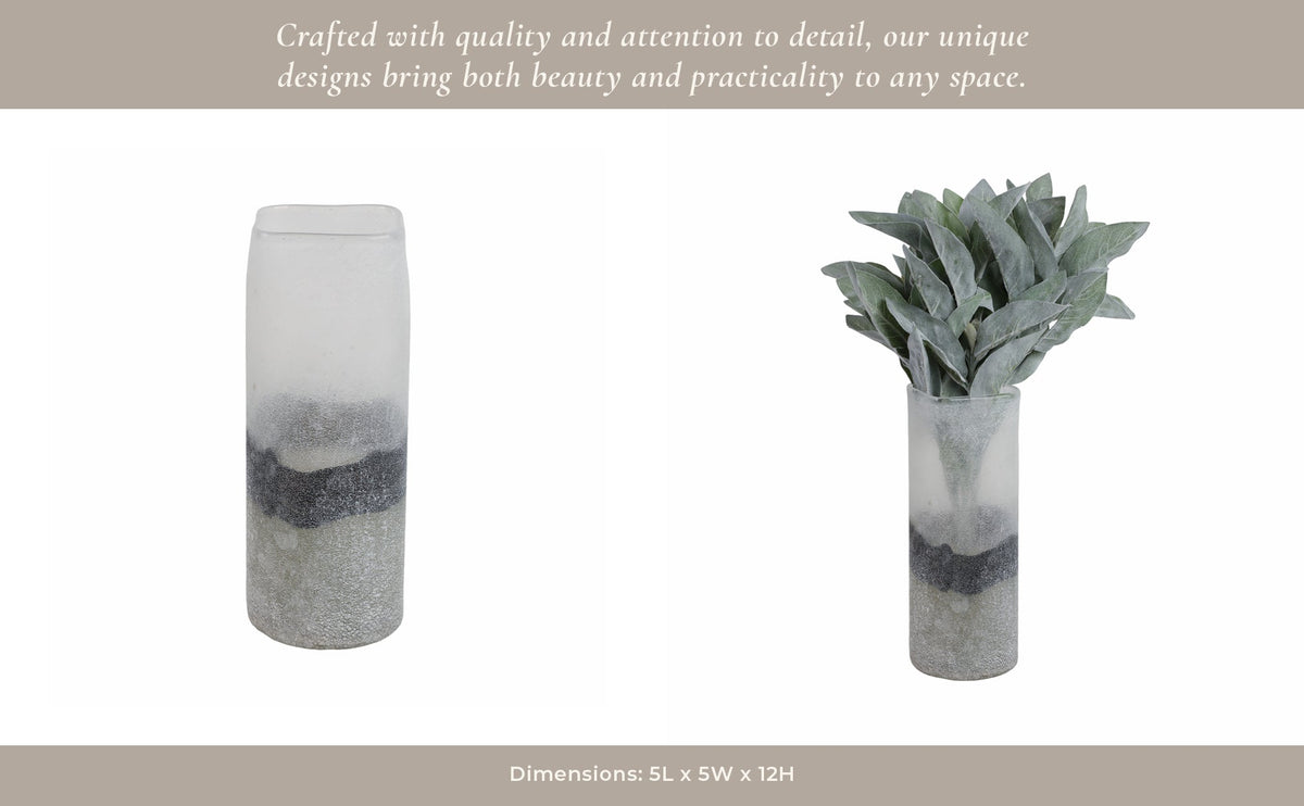 12X6" OMBRE SODA FINISH GLASS VASE, CLEAR/BLACK Vases and Jars| Sagebrook Home