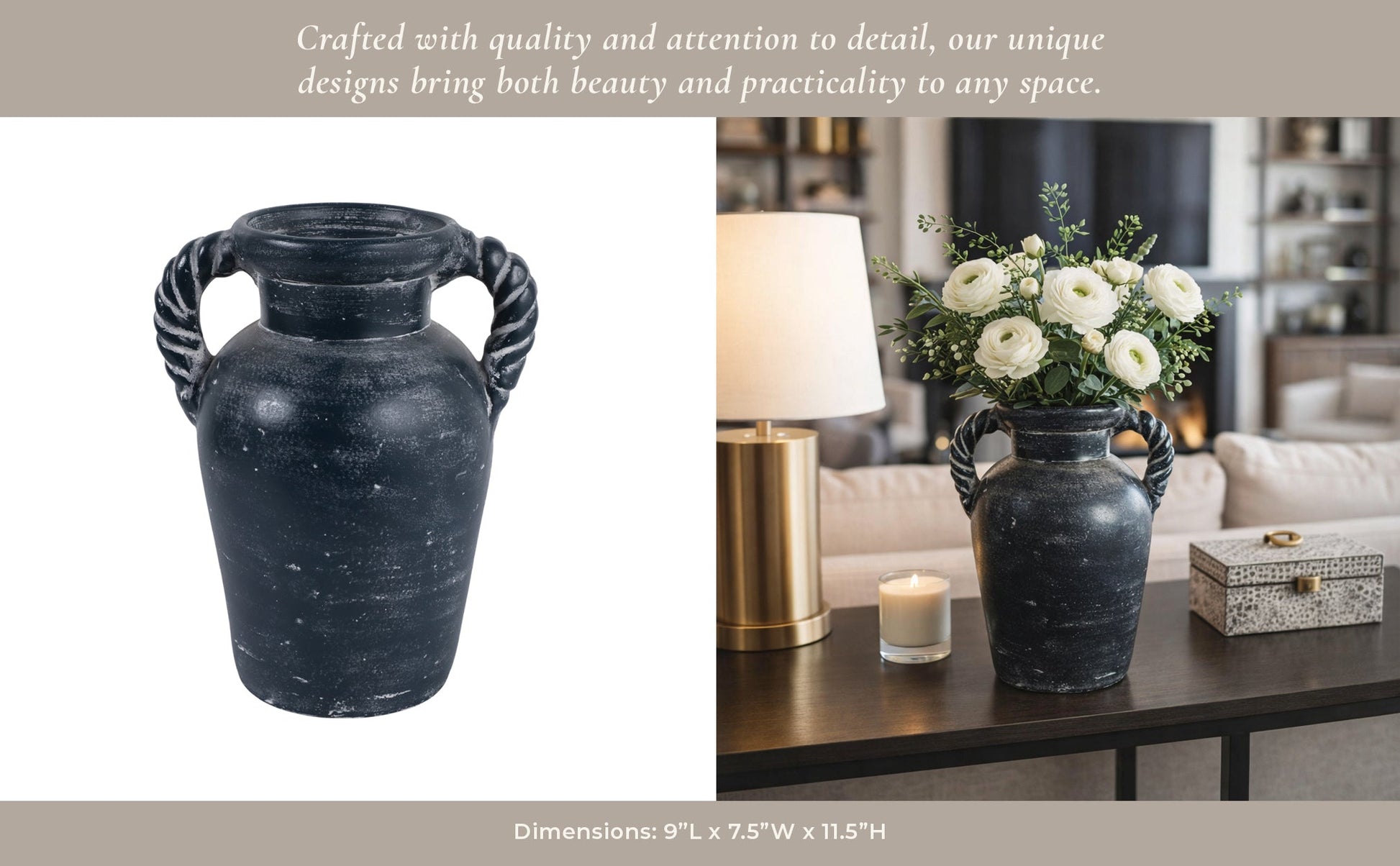 12x9" Twisted Handle Terracotta Vase, Blue Vases and Jars| Sagebrook Home