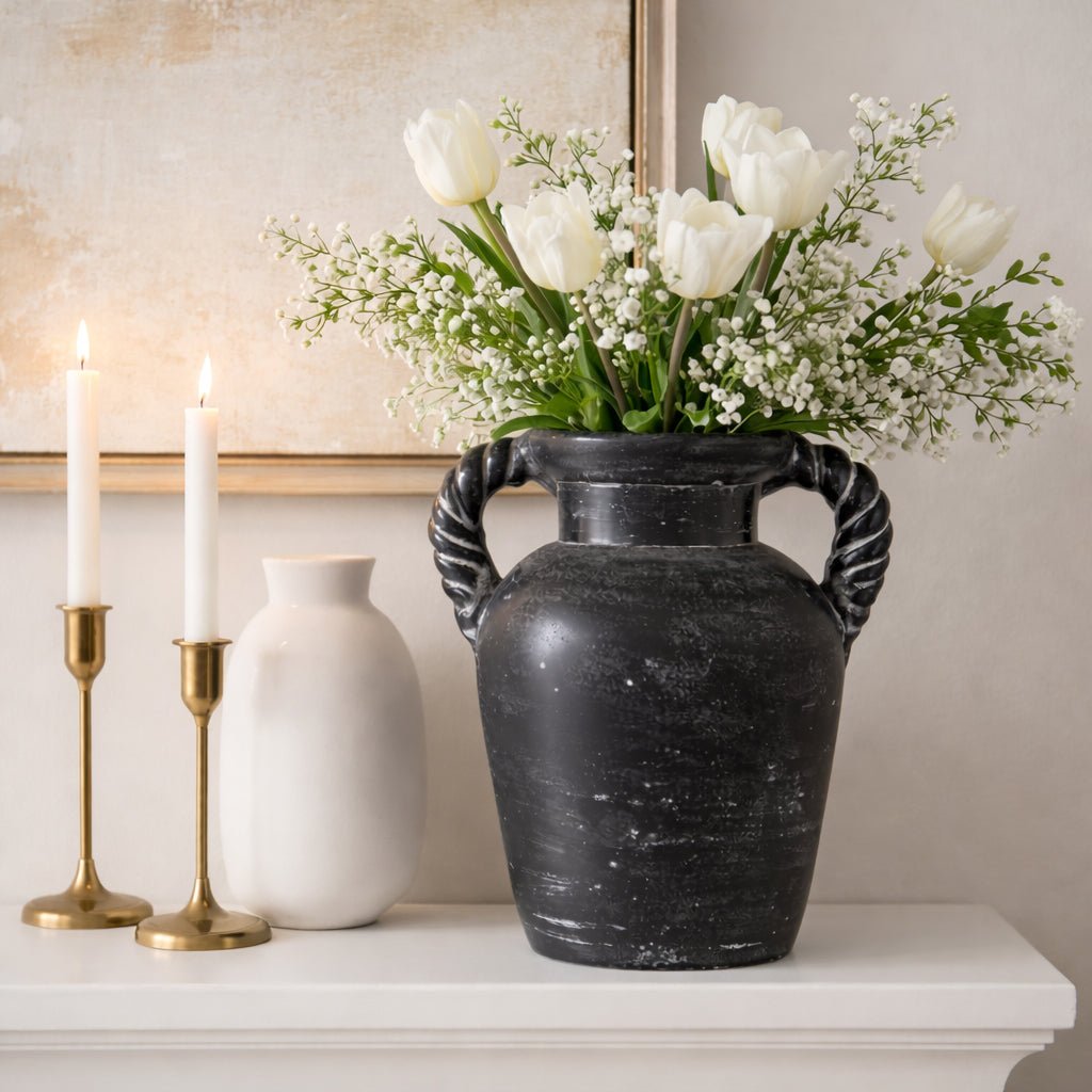 12x9" Twisted Handle Terracotta Vase, Blue Vases and Jars| Sagebrook Home
