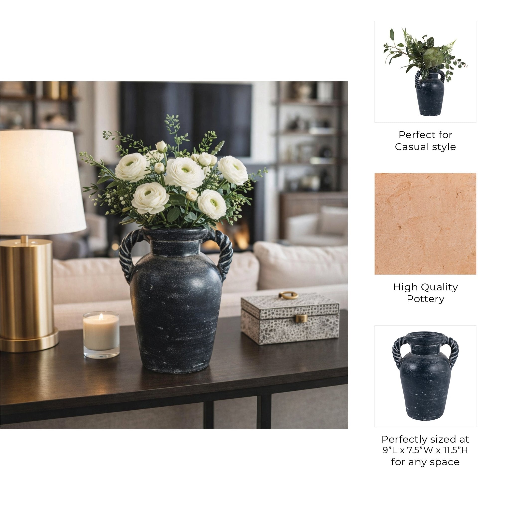 12x9" Twisted Handle Terracotta Vase, Blue Vases and Jars| Sagebrook Home