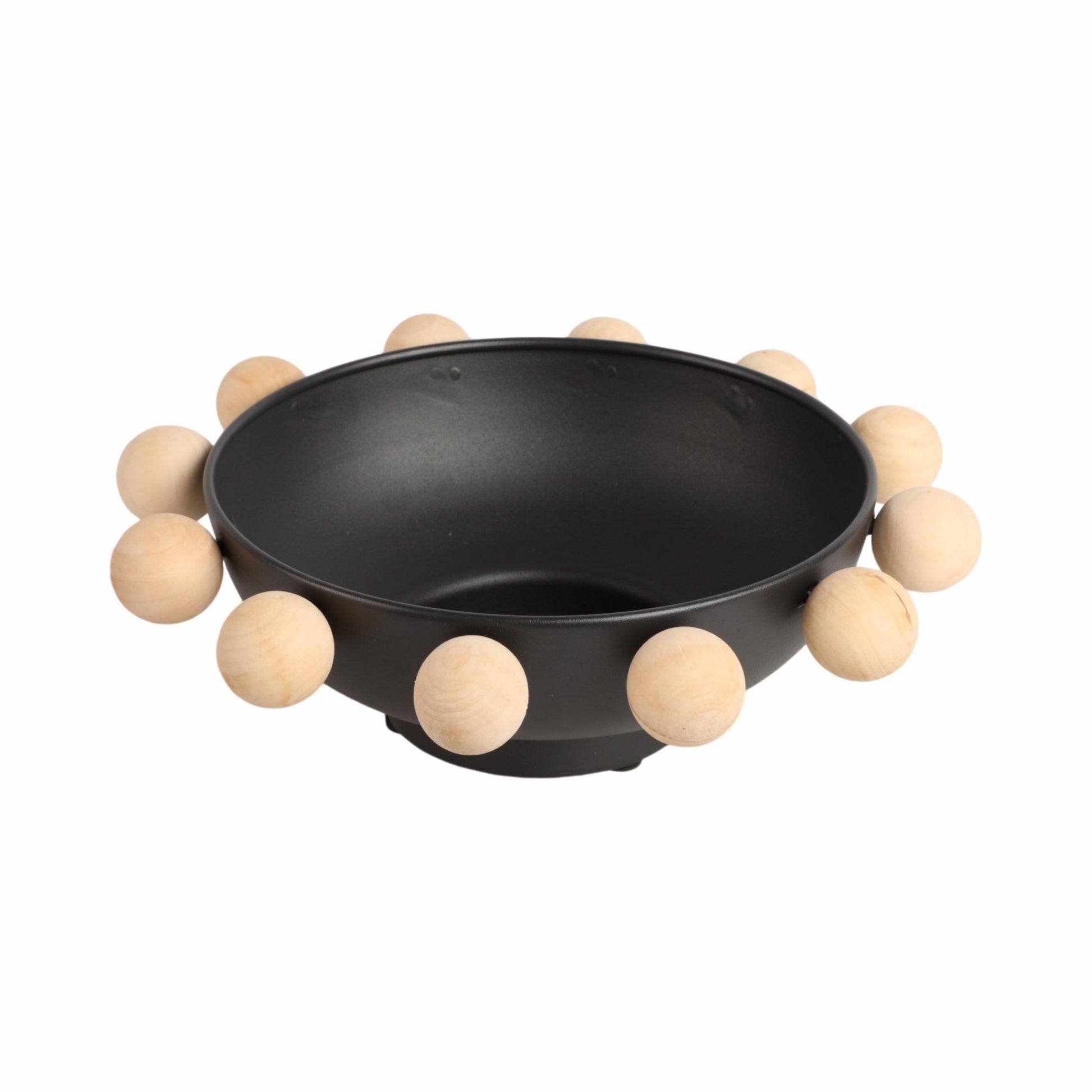 13" Bowl With Large Wooden Knobs, Black Table Decors| Sagebrook Home