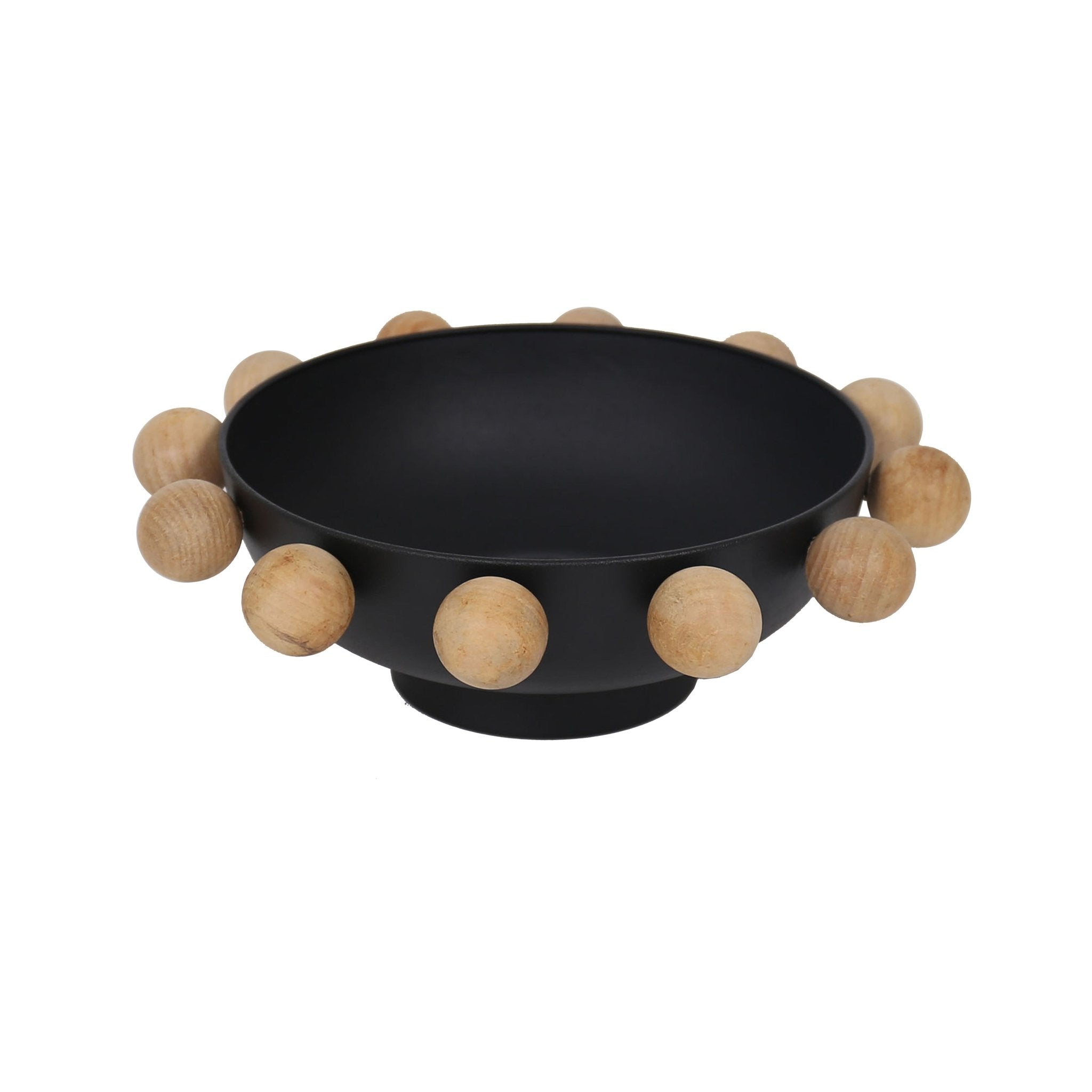 13" Bowl With Large Wooden Knobs, Black Table Decors| Sagebrook Home