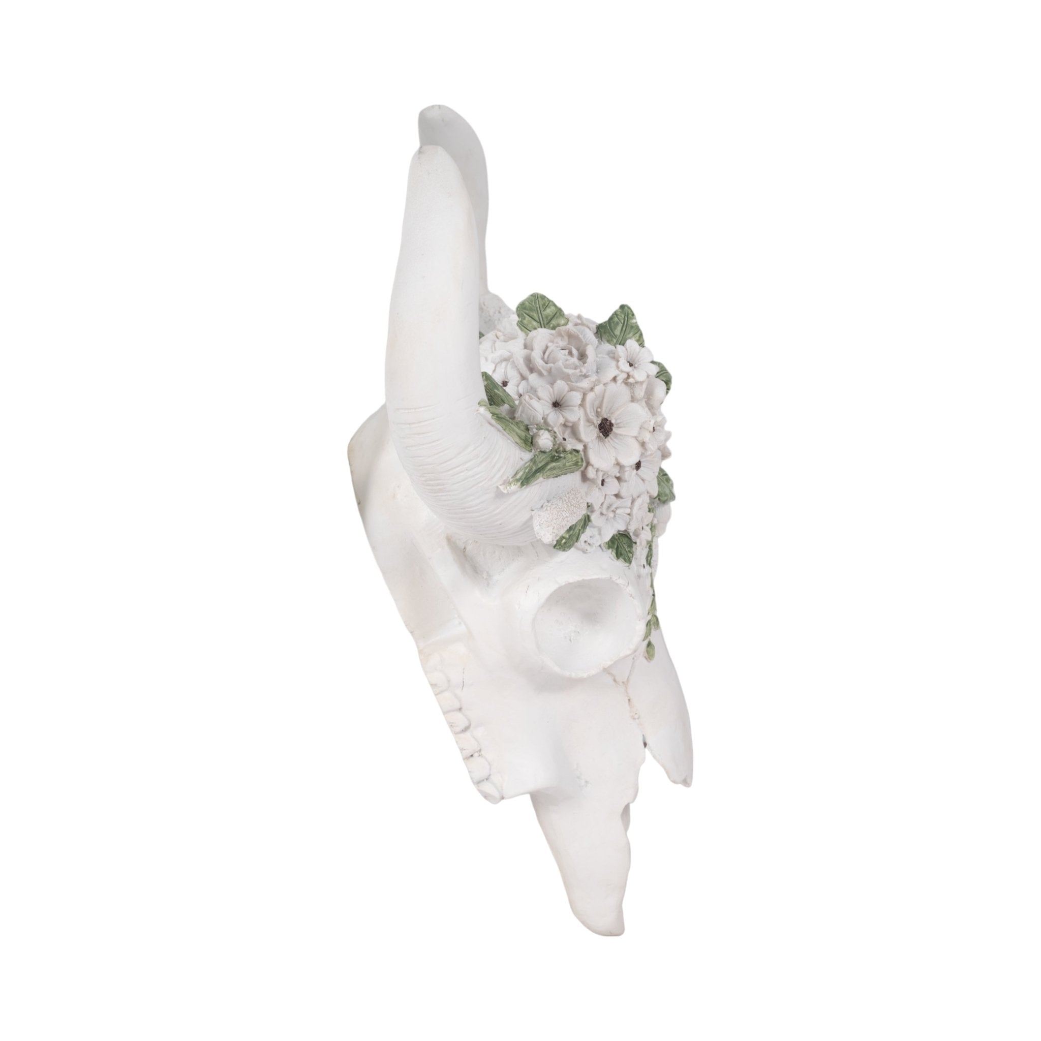13" Bull Skull With White Flowers, White Wall Shelf| Sagebrook Home