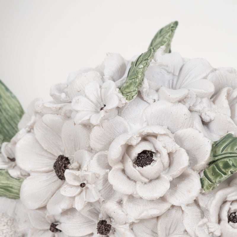 13" Bull Skull With White Flowers, White - Al Rugaib Furniture