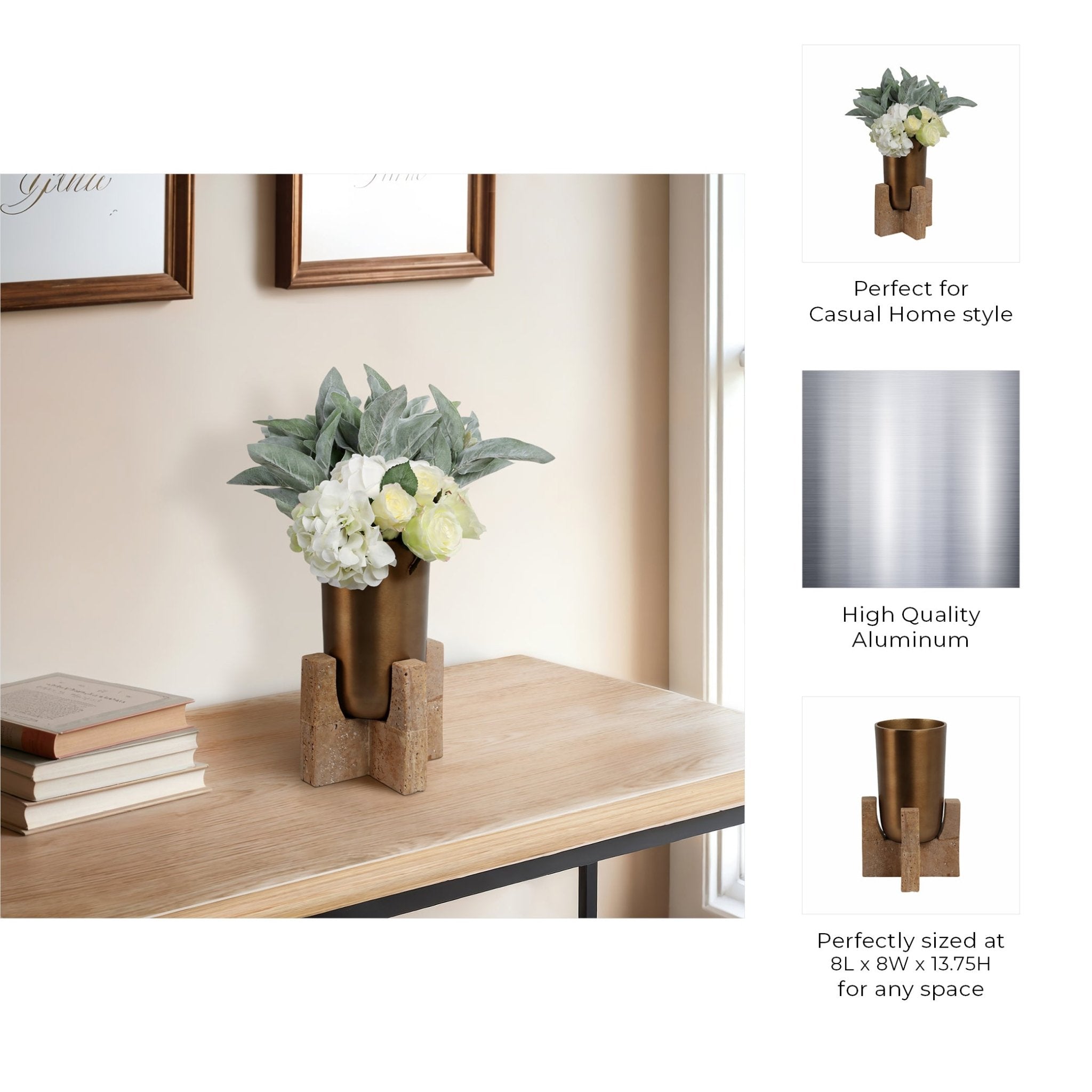 13" Fridley Small Vase With Travertine Base Vases and Jars| Sagebrook Home