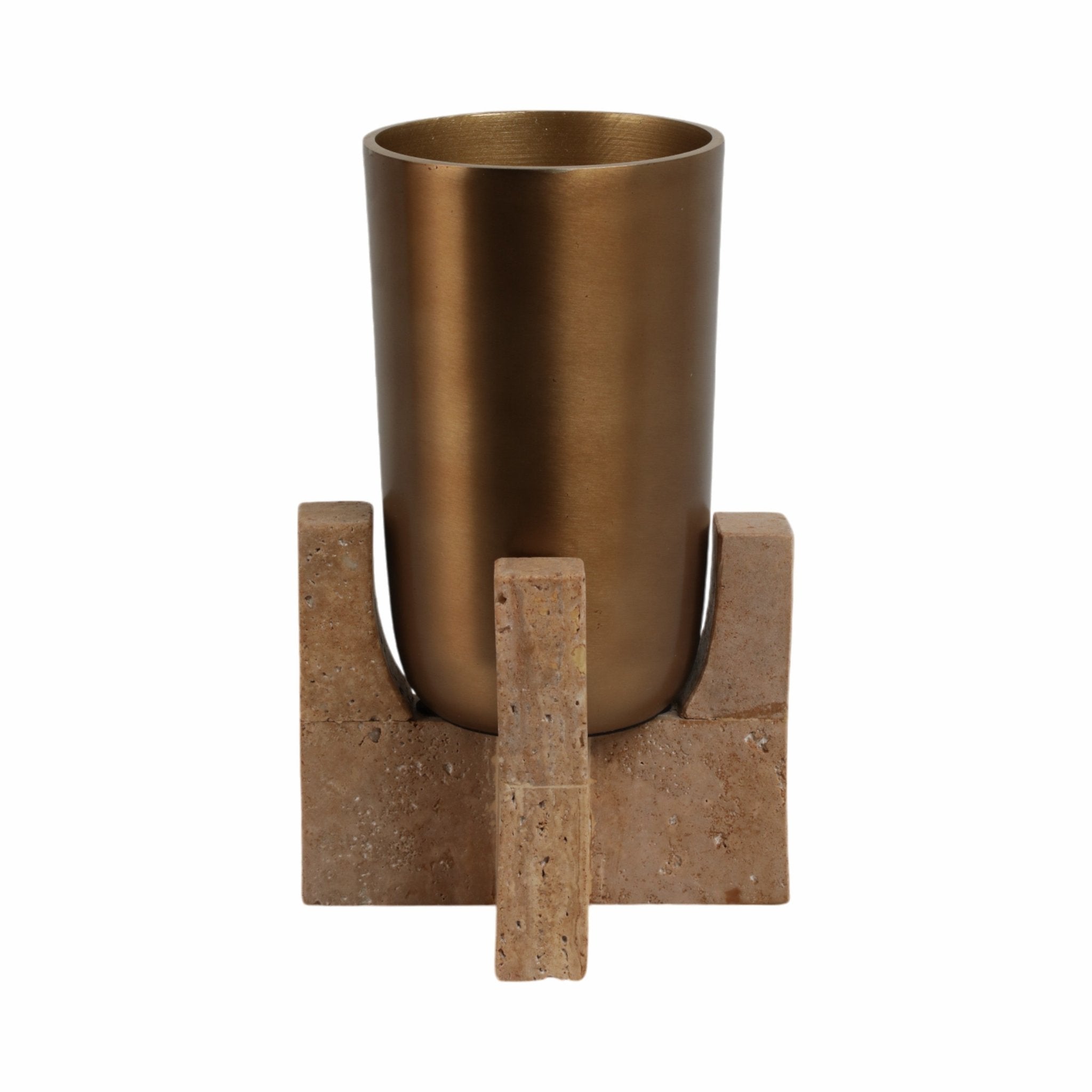 13" Fridley Small Vase With Travertine Base Vases and Jars| Sagebrook Home