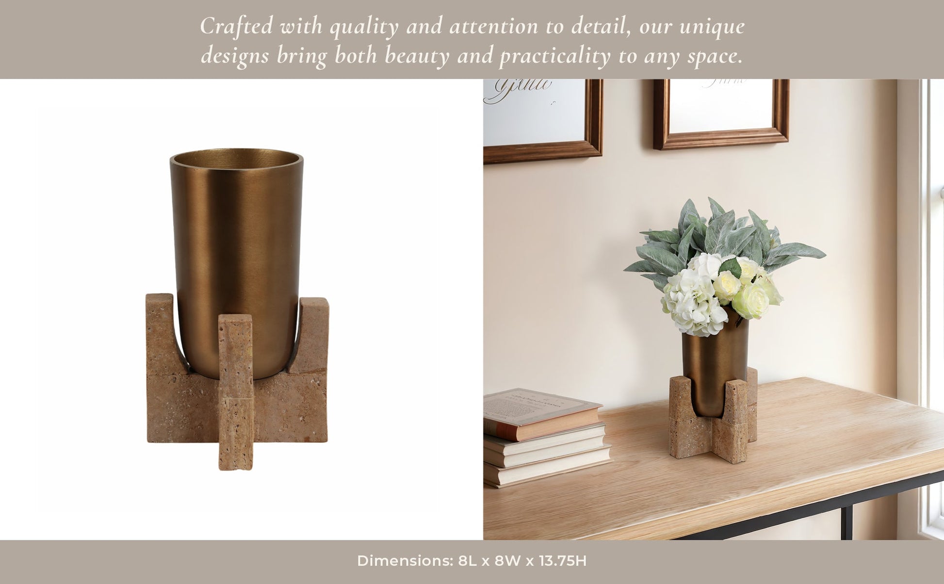 13" Fridley Small Vase With Travertine Base Vases and Jars| Sagebrook Home