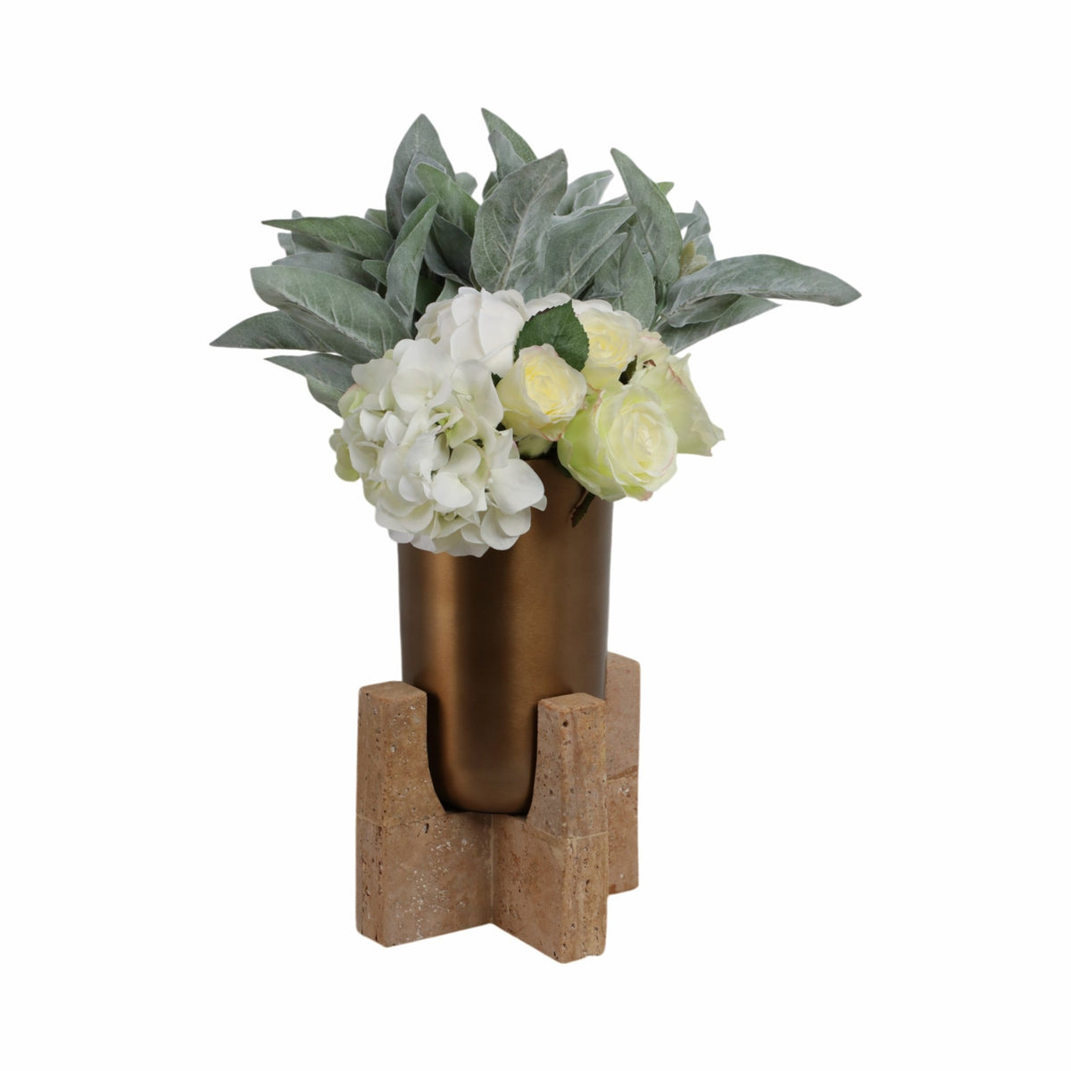 13" Fridley Small Vase With Travertine Base Vases and Jars| Sagebrook Home