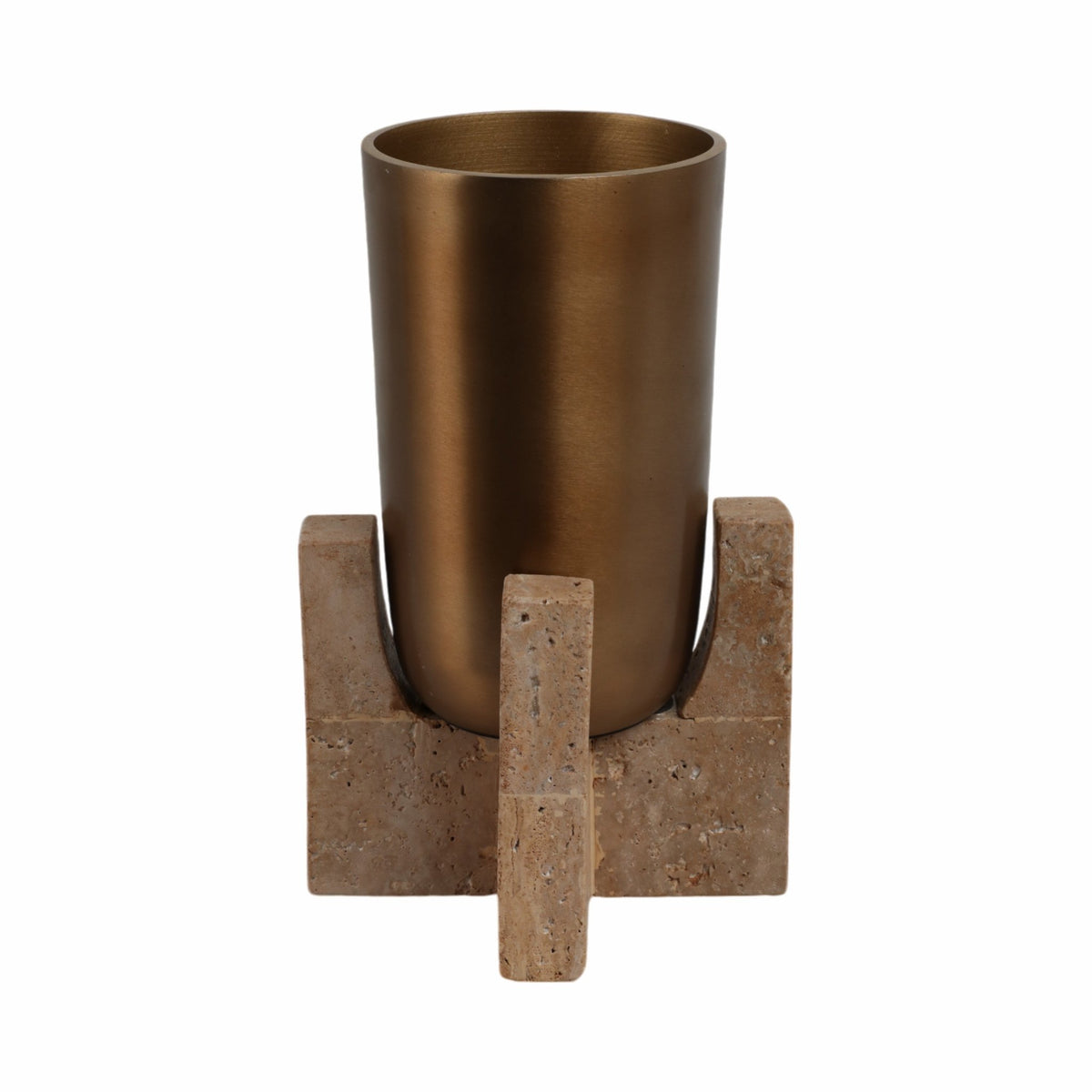 13" Fridley Small Vase With Travertine Base Vases and Jars| Sagebrook Home