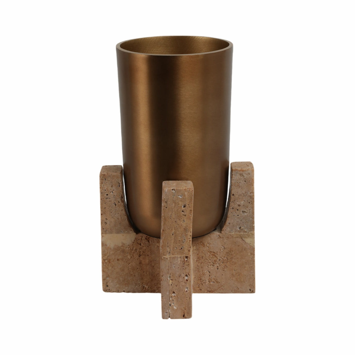 13" Fridley Small Vase With Travertine Base Vases and Jars| Sagebrook Home