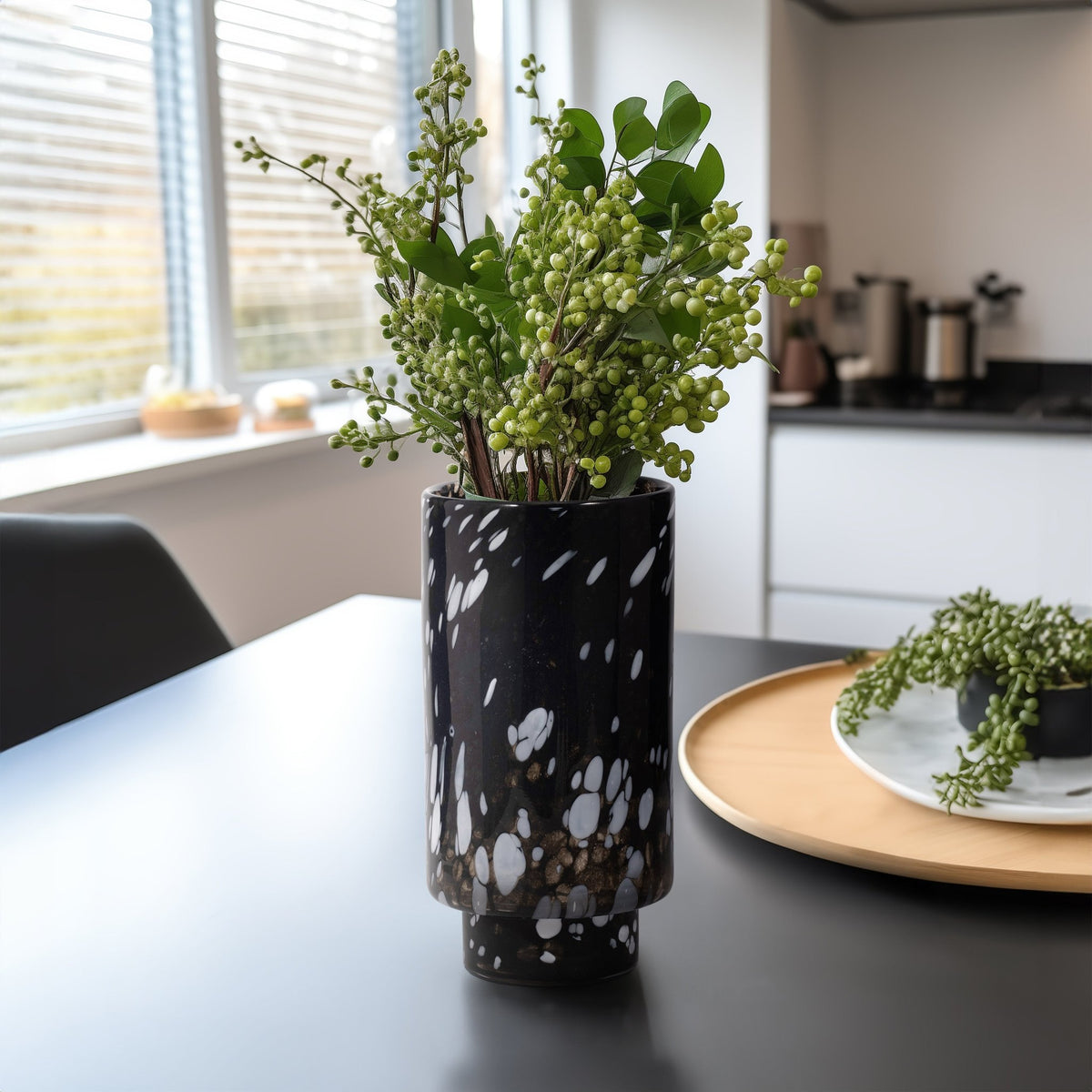 13" Hennie Large Black & White Glass Vase Vases and Jars| Sagebrook Home