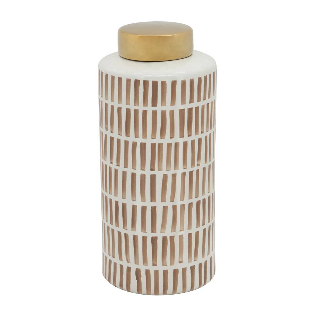 13" JAR W/ GOLD LID, TAN Vases and Jars| Sagebrook Home