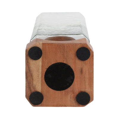 13" Jarvie Lrge Wood & Glass Candle Hurricane,brwn - Al Rugaib Furniture
