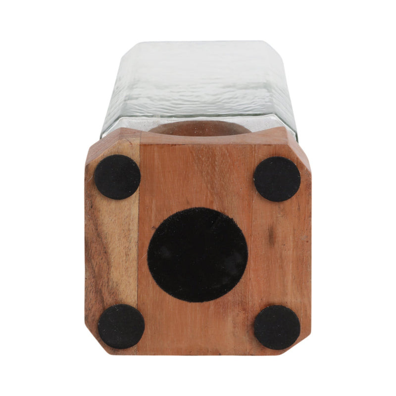 13" Jarvie Lrge Wood & Glass Candle Hurricane,brwn - Al Rugaib Furniture