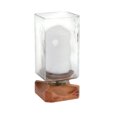 13" Jarvie Lrge Wood & Glass Candle Hurricane,brwn - Al Rugaib Furniture