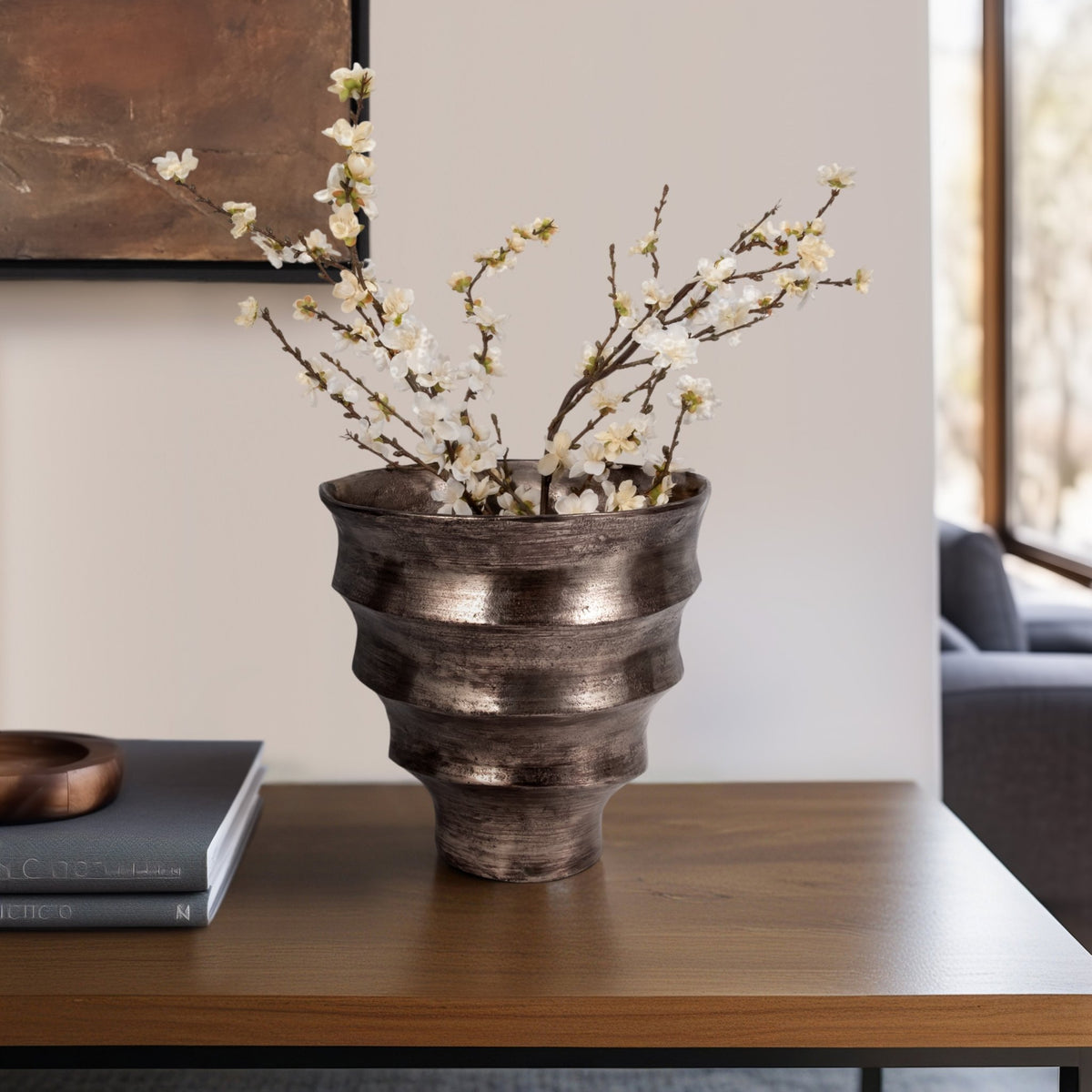 13" Morine Small Silver Metal Vase Vases and Jars| Sagebrook Home
