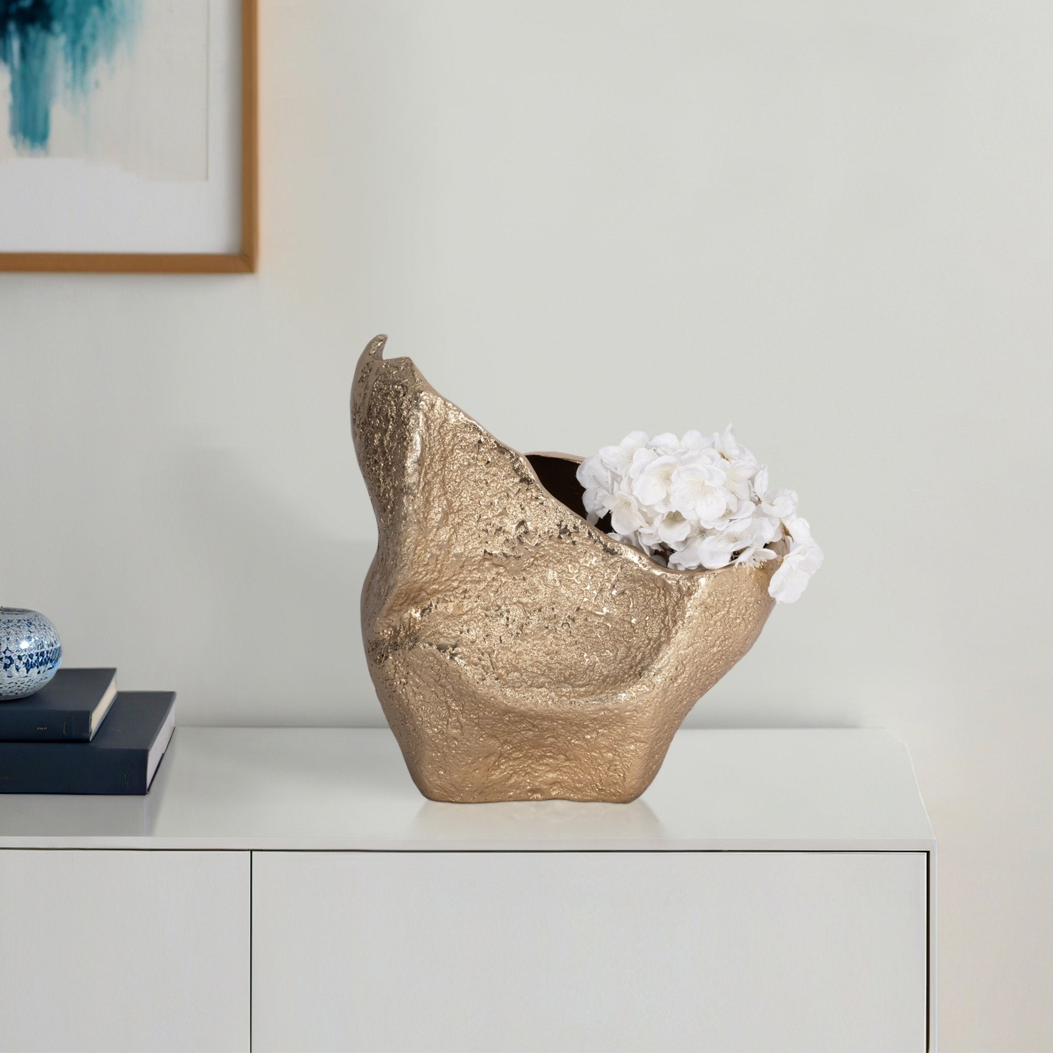13" Organic Edge Metal Vase, Champagne Vases and Jars| Sagebrook Home