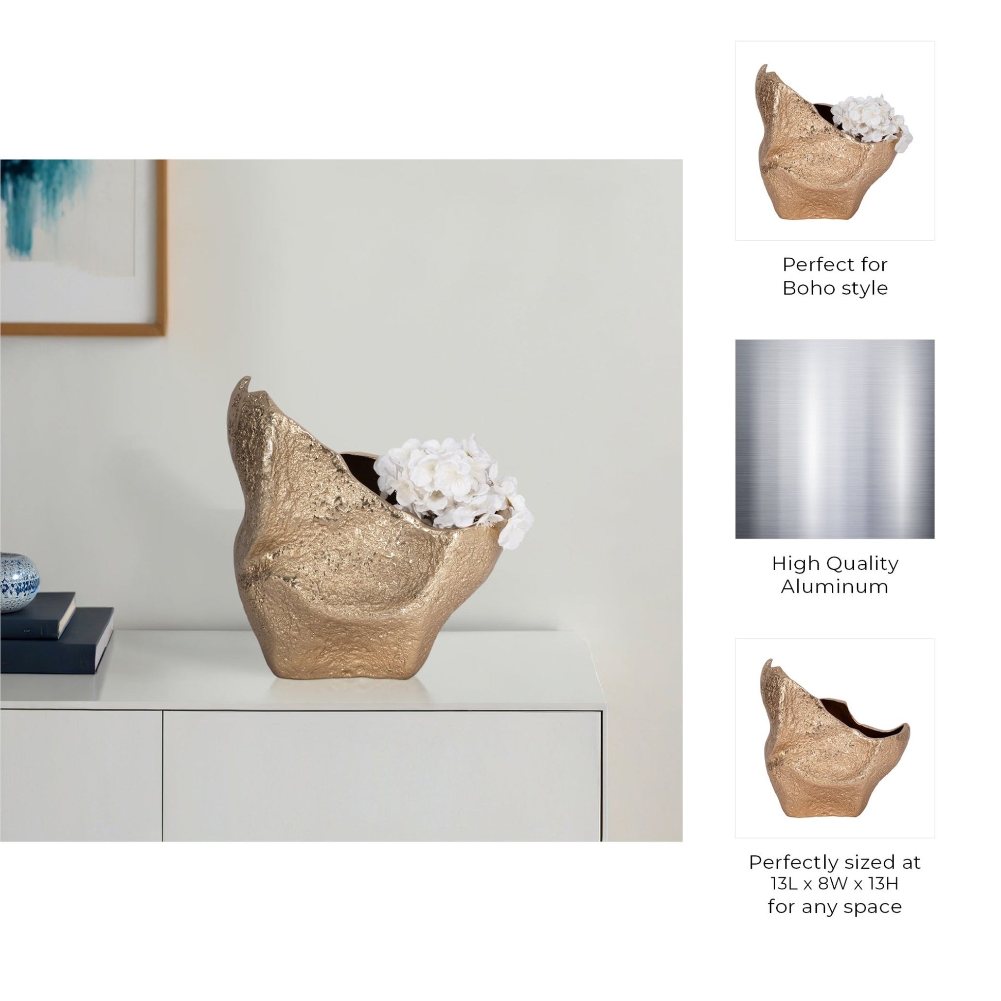 13" Organic Edge Metal Vase, Champagne Vases and Jars| Sagebrook Home