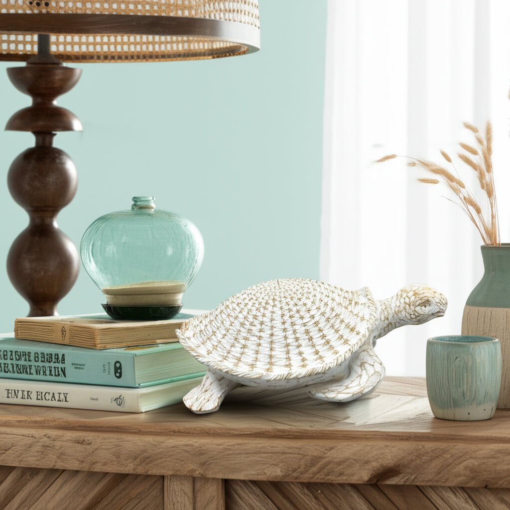 13" Sea Turtle Woven Pattern, White Table Decors| Sagebrook Home